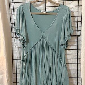 Kori Teal Ruffle Sleeve Blouse